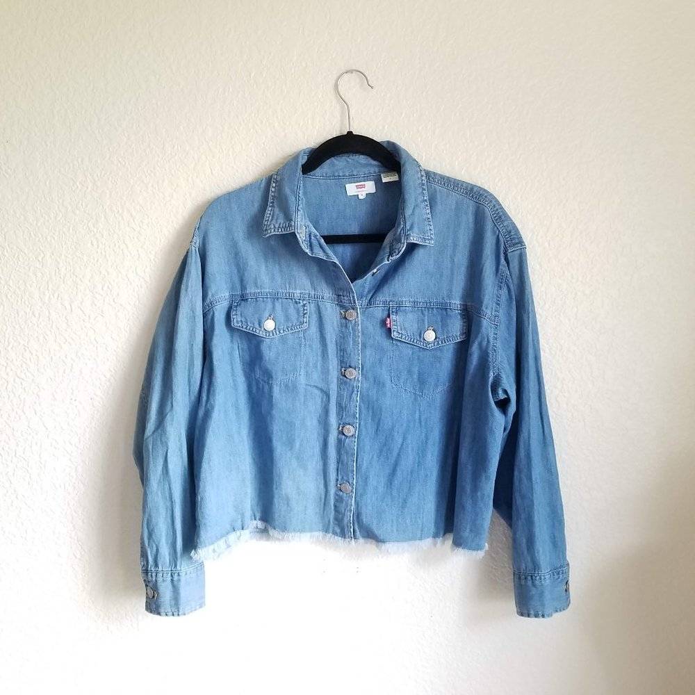 Levi's Frayed Raw Hew Button Down Top Long Sleeve